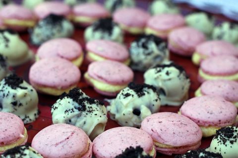 Assortment of Pink Macarons and White Chocolate Truffles