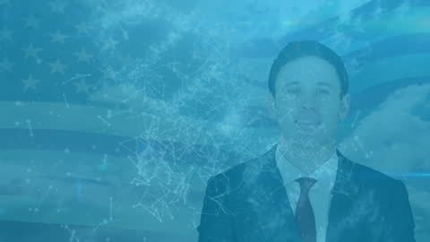 Businessman with Digital Tech Overlay and USA Theme