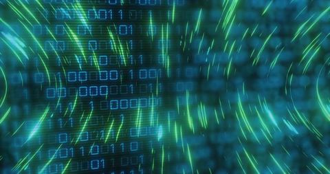 Streaming Binary Tunnel with Neon Green Arcs and Futuristic Cyber Data Flow