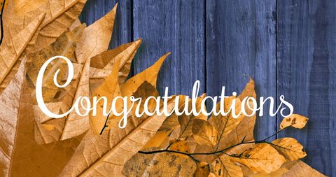 Autumn Leaves with Congratulations Text on Wooden Background