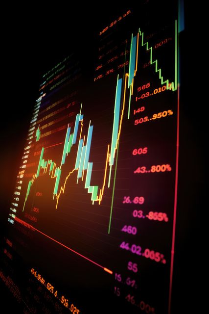 Financial stock market data displayed on screen, created using generative ai technology. Global business, stock exchange, trading, finance and stock market concept digitally generated image.