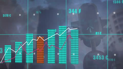 Digital Graph Animation Over Urban Backdrop