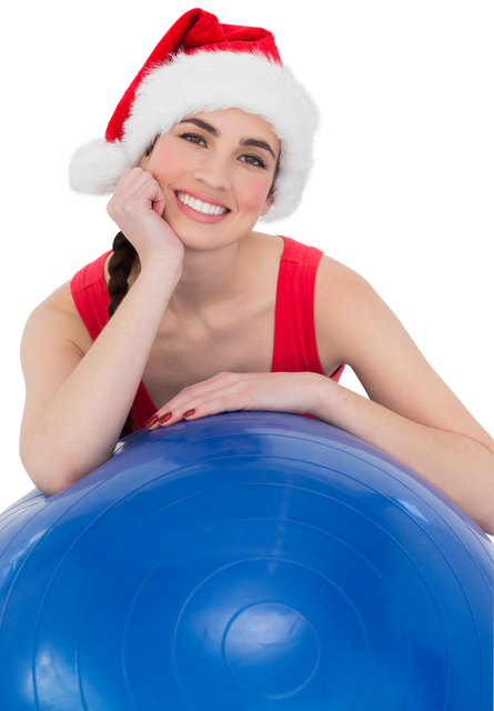 Transparent Festive Smiling Woman with Christmas Hat and Exercise Ball - Download Free Stock Videos Pikwizard.com