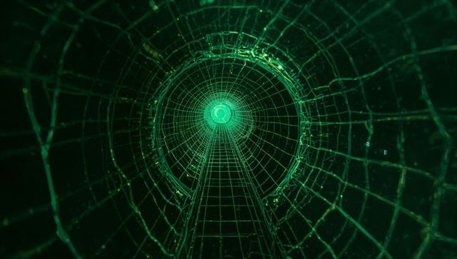 Neon-Green Wireframe Tunnel Digital Futuristic Display