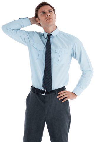 Transparent Young Businessman Thinking Pose Hand on Head