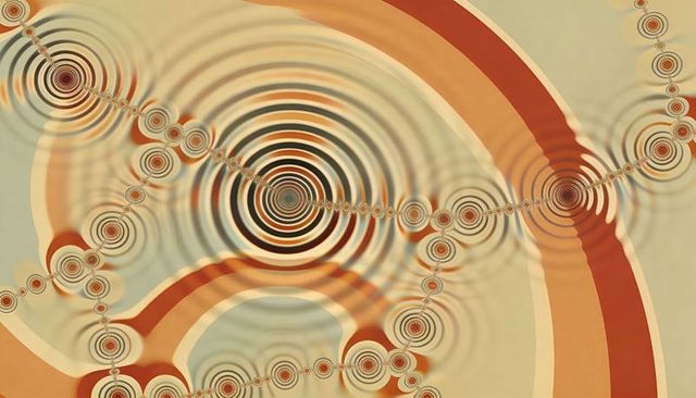 Concentric Ripple Radiating Across Orange Tan Curved Bands Abstract Geometric Pattern