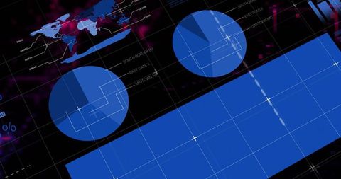 Futuristic digital analytics dashboard with blue graphs