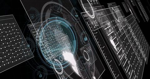 Futuristic holographic interface with data and security layers