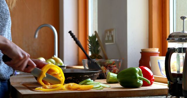 Slicing Bell Peppers in Cozy Kitchen - Download Free Stock Images Pikwizard.com