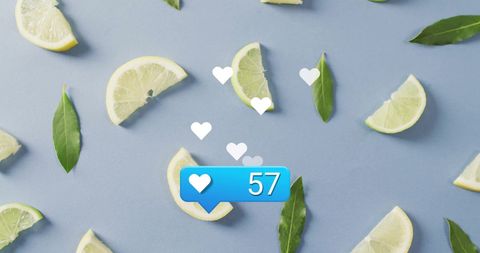 Heart Icons Overlay on Lemon Slices Arrangement - Download Free Stock Images Pikwizard.com