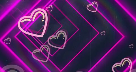 Neon Hearts and Geometric Shapes Background - Download Free Stock Images Pikwizard.com
