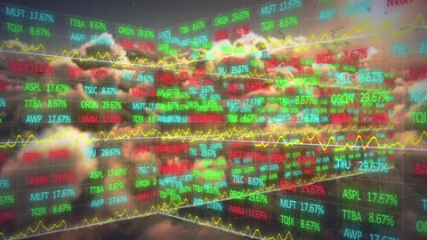 Dynamic Financial Data Overlaying Cloud Skies