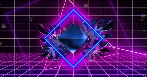 Retro Futuristic Neon Geometric Shape with Grid Patterns - Download Free Stock Images Pikwizard.com