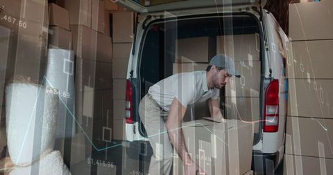 Courier Loading Packages with Financial Data Overlay - Download Free Stock Images Pikwizard.com