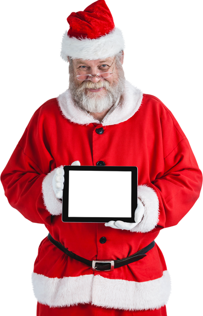 Cheerful Santa Claus Showing Digital Tablet on Transparent Background - Download Free Stock Videos Pikwizard.com