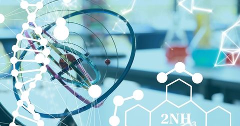 Dna molecules and chemistry formulas in classroom landscape