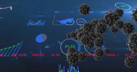 COVID-19 Cells Surrounded by Digital Economic Data - Download Free Stock Images Pikwizard.com