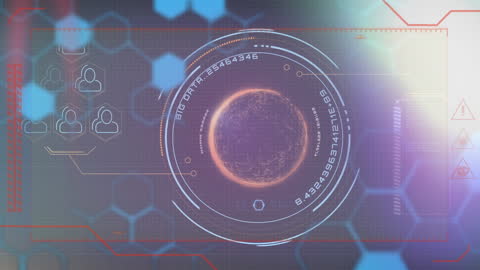 Futuristic Neon Globe Animation with Digital Interface Elements