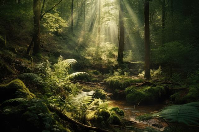 Green thick forest with sun trails, created using generative ai technology - Download Free Stock Photos Pikwizard.com