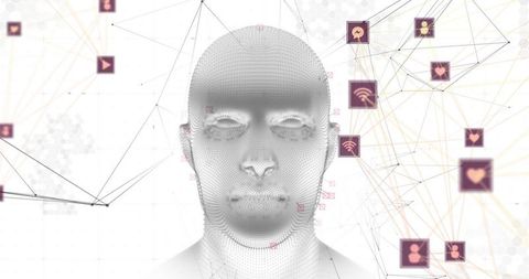 Digital Face with Network Connections and Icons - Download Free Stock Images Pikwizard.com