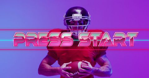 American Football Player with Neon Press Start Text