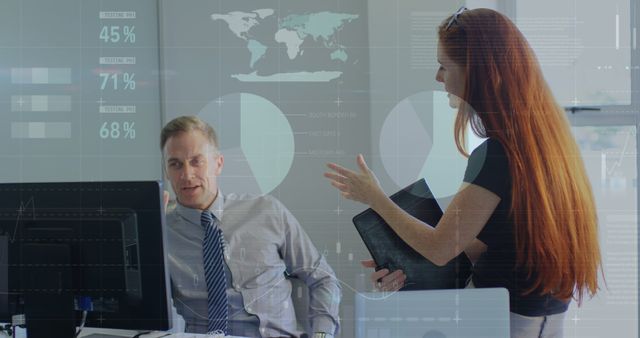 Business Colleagues Discussing Data Analysis at Office Desk - Download Free Stock Images Pikwizard.com