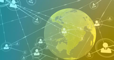 Animated Global Network Connections with Icons Over Earth