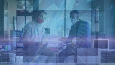 Business Professionals Analyzing Data with Technological Overlay