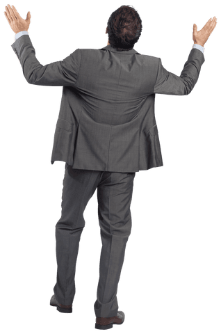 Transparent View of Businessman with Confident Pose and Arms Raised