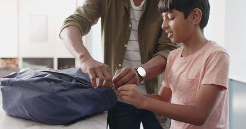 Father and son packing lunch in flowtable interaction