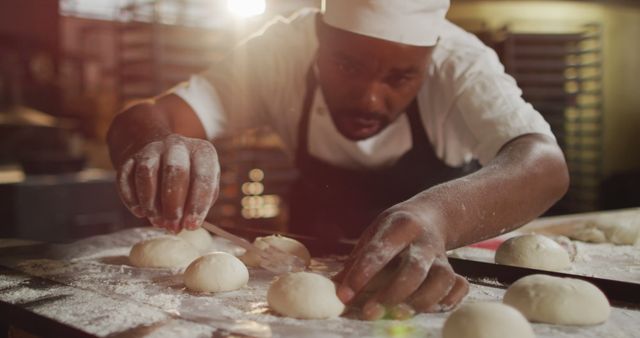 Focused African American Baker Preparing Dough in Professional Kitchen - Download Free Stock Images Pikwizard.com