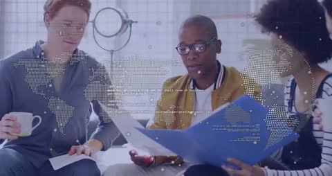 Diverse Team Analyzing Documents with Data Visualization Overlay