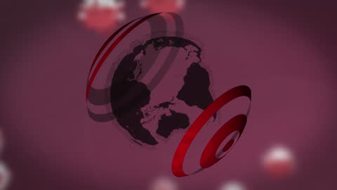 Animated Globe Surrounded by Covid-19 Cells on Purple Backdrop