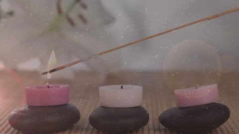 Peaceful Spa Setting with Incense and Floating Candlelight Animation