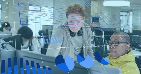 Diverse Male Coworkers Analyzing Financial Data in an Office Setting