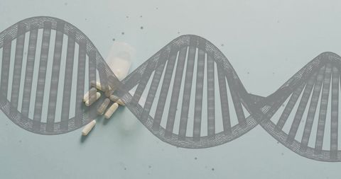 DNA Helix Overlay with Pills on Minimalistic Surface