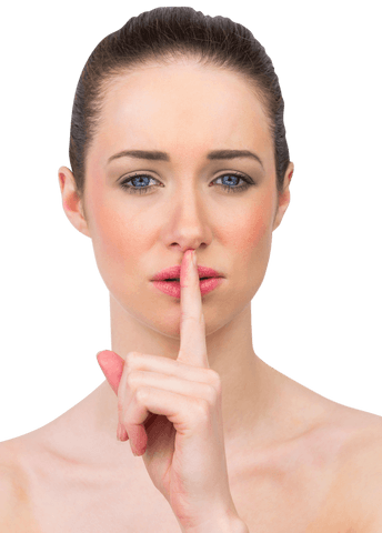 Transparent Woman Making Quiet Finger Gesture