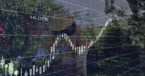 Man in Forest with Overlaid Financial Stock Graph Imagery