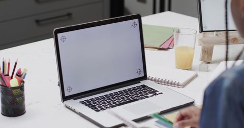 Blank Laptop Screen in Modern Kitchen Workspace - Download Free Stock Images Pikwizard.com