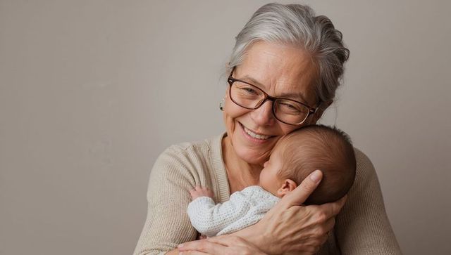 Grandmother holding newborn close sharing tender smile and warm embrace