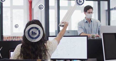 Collaborative Design in Modern Office with Digital Infographics