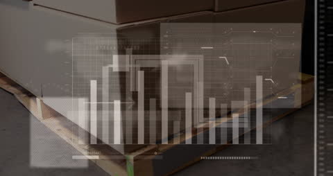 Data Analysis Overlay on Warehouse Storage Boxes Visualizing Business Insights