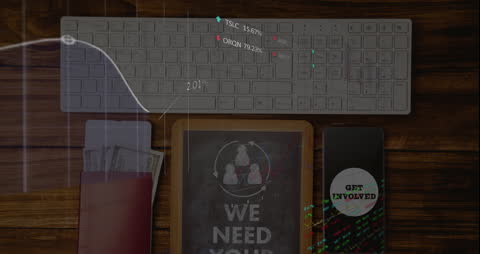 Business Workspace with Financial Data Dashboard
