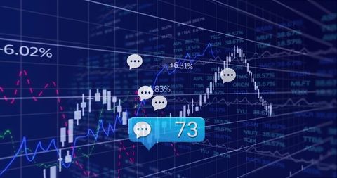 Digital stock market analysis with interface updates and data trends