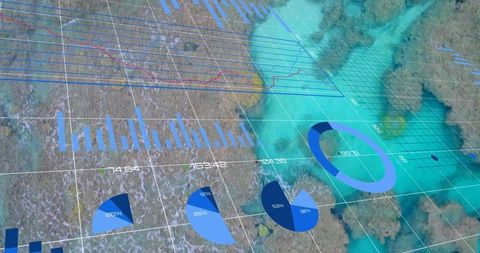 Futuristic Data Visualization Over Scenic Underwater Background