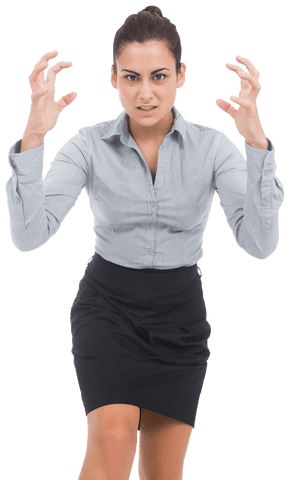 Stressed Caucasian Businesswoman Transparent Gesture Facing View
