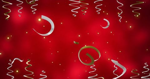 Festive Gold and Silver Streamers on Rich Red Backdrop