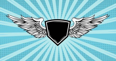 Winged Emblem With Copy Space on Radiant Blue Background