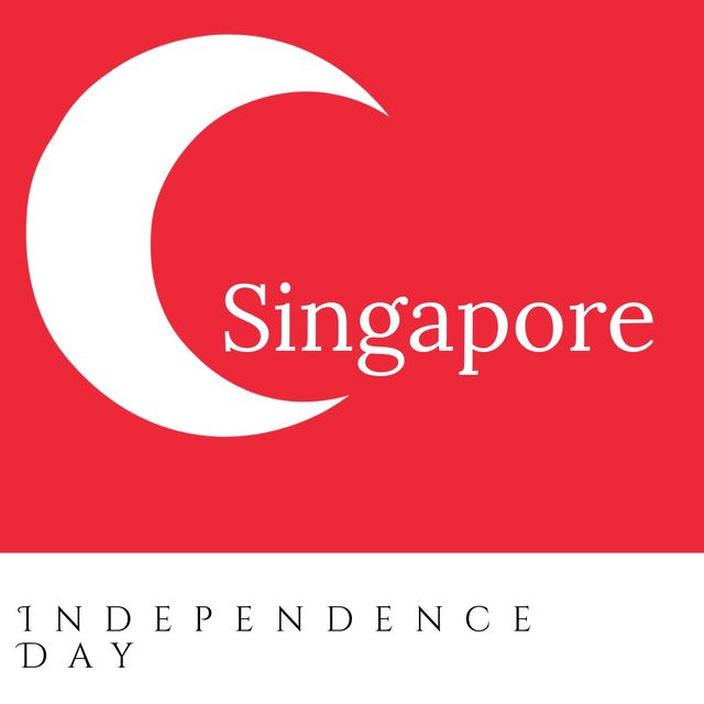 Illustrative image of singapore independence day text and singapore national flag, copy space. red, white, patriotism, celebration, freedom and identity concept.