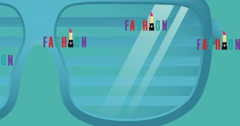 Stylish text reflected in oversized sunglasses